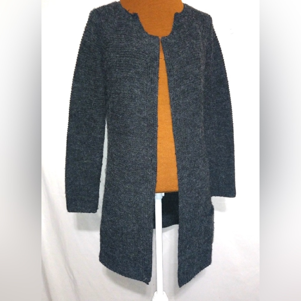 Sioni M Gray Burled Knit Long Open Front Cardigan - Picture 8 of 8